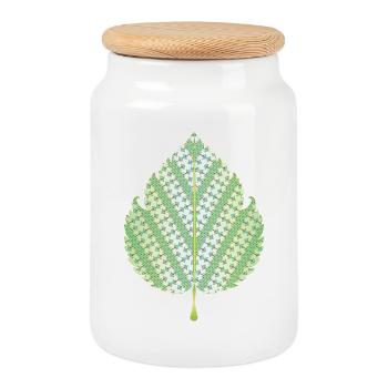 Leaf Heritage - Traditional Romanian folk art - Cookie Jar with Wooden Lid - white - Front