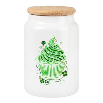 St Patrick's Day Cupcake Muffin - Cookie Jar with Wooden Lid - white - Front