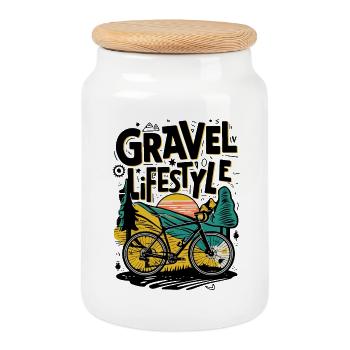 Gravel Lifestyle Radfahren Illustration - Keksdose mit Holzdeckel - Weiß - Vorne