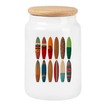 Bunter Surfer-Design für Strandmode - Keksdose mit Holzdeckel - Weiß - Vorne
