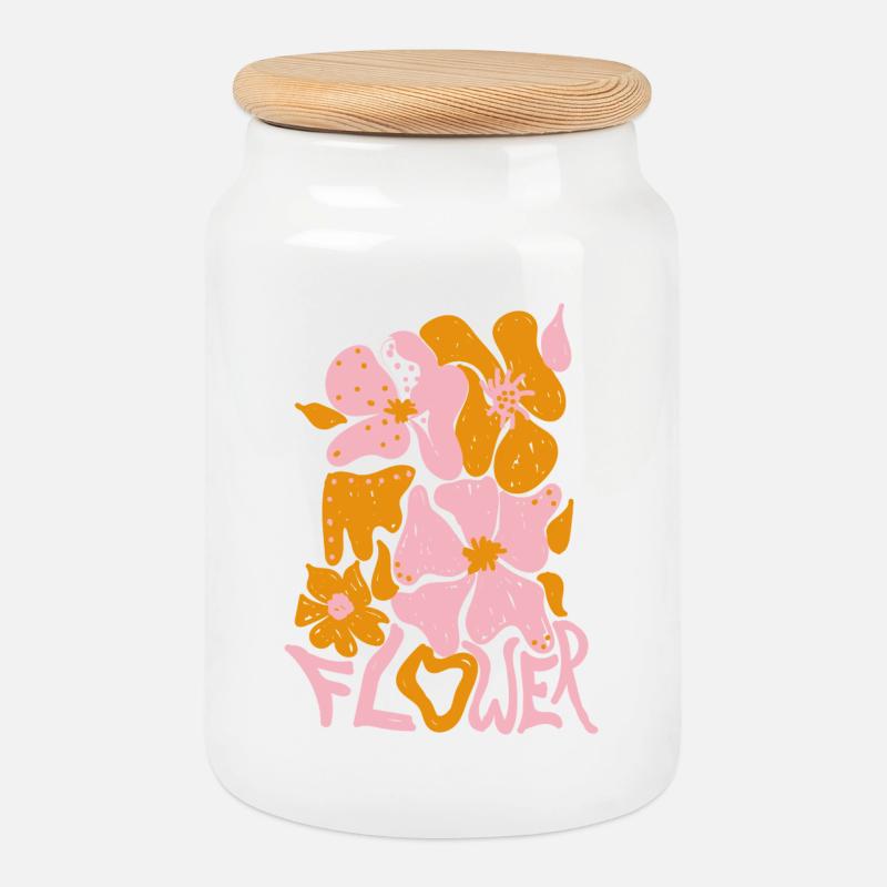 Flower pink - Keksdose mit Holzdeckel - Weiß