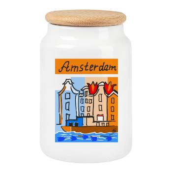 EG Tulipes I Amsterdam I Festival des tulipes I Vacances - Boîte à biscuits avec couvercle en bois - blanc - Devant