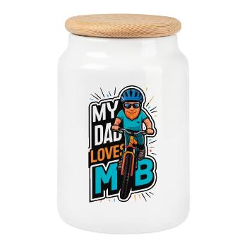 Father's Day Mountain Biking Illustration - Cookie Jar with Wooden Lid - white - Front