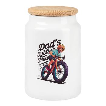 Dad's Cycling Crew Illustration - Cookie Jar with Wooden Lid - white - Front