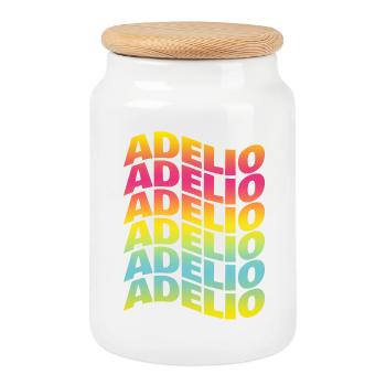 t-shirt Adelio text wave effect wave text - Cookie Jar with Wooden Lid - white - Front