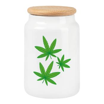 Feuilles de cannabis vertes - Boîte à biscuits avec couvercle en bois - blanc - Devant