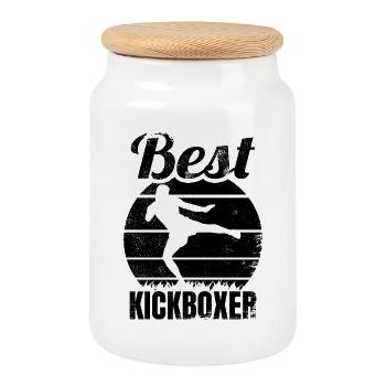 Funny Kickboxer - Cookie Jar with Wooden Lid - white - Front