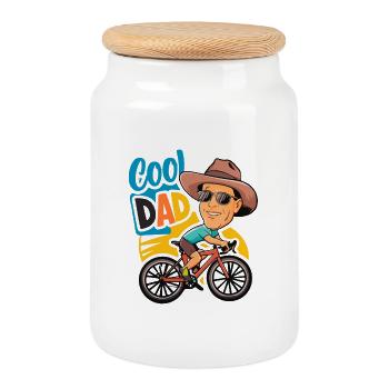 Cool papa cyclisme illustration - Boîte à biscuits avec couvercle en bois - blanc - Devant