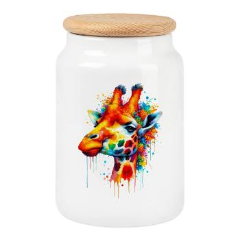 Girafe - Boîte à biscuits avec couvercle en bois - blanc - Devant