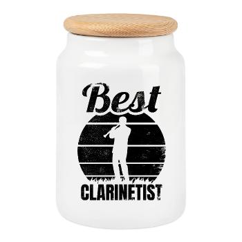Clarinettiste - Boîte à biscuits avec couvercle en bois - blanc - Devant
