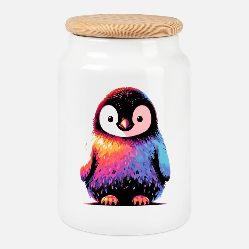 Pinguin - Keksdose mit Holzdeckel - Weiß