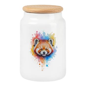 Rot Panda Aquarell Splash - Keksdose mit Holzdeckel - Weiß - Vorne