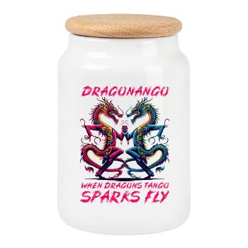 Dragonango: Wenn Drachen Tango tanzen, fliegen die Funken! - Keksdose mit Holzdeckel - Weiß - Vorne