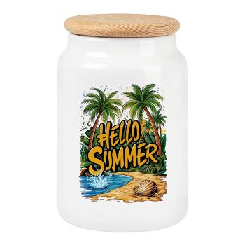 Sommerliche tropische Strandszene - Keksdose mit Holzdeckel - Weiß - Vorne