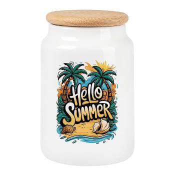 Conception de plage d’été tropical - Boîte à biscuits avec couvercle en bois - blanc - Devant