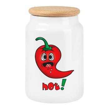Hot Red Chili Pepper - Funny Emoticon - hot - Cookie Jar with Wooden Lid - white - Front
