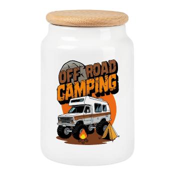 Camping tout-terrain - Boîte à biscuits avec couvercle en bois - blanc - Devant