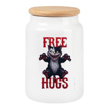 Funny Hugs For Free Horror Dark Cat Humor - Cookie Jar with Wooden Lid - white - Front