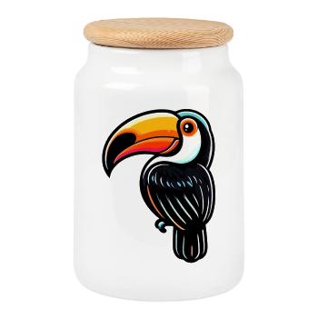 Toucan - Cookie Jar with Wooden Lid - white - Front