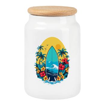 Planche de surf élégante - Boîte à biscuits avec couvercle en bois - blanc - Devant