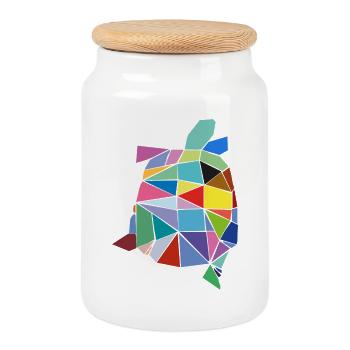 Tortue colorée - Boîte à biscuits avec couvercle en bois - blanc - Devant