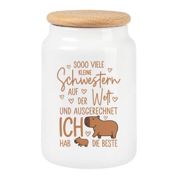 So viele Schwestern - Capybara - Kleine Schwester - Keksdose mit Holzdeckel - Weiß - Vorne