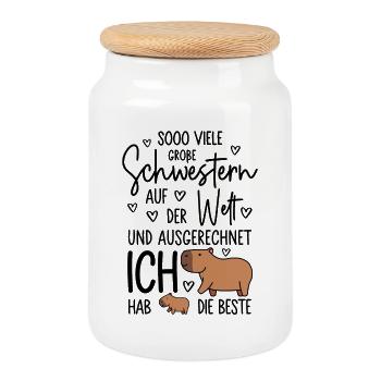 So viele Schwestern - Capybara - Große Schwester - Keksdose mit Holzdeckel - Weiß - Vorne