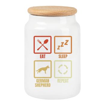 Manger dormir chien de berger répéter - Boîte à biscuits avec couvercle en bois - blanc - Devant