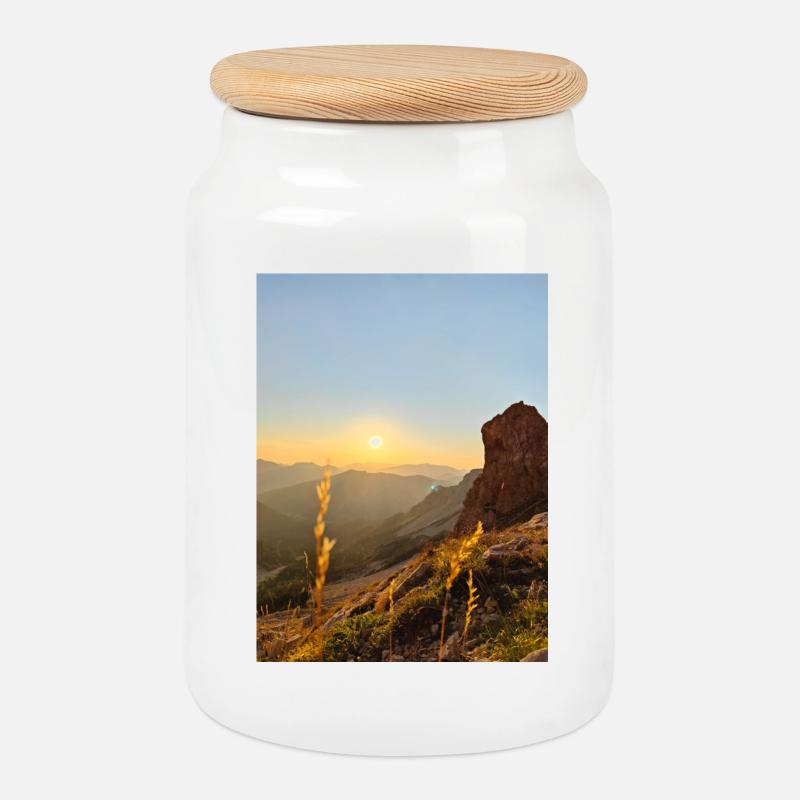 Sunset - Cookie Jar with Wooden Lid - white