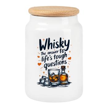 WHISKY : LA RÉPONSE AUX QUESTIONS DIFFICILES DE LA VIE - Boîte à biscuits avec couvercle en bois - blanc - Devant