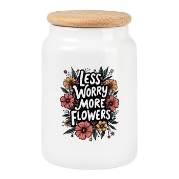 MOINS DE SOUCIS, PLUS DE FLEURS - Boîte à biscuits avec couvercle en bois - blanc - Devant