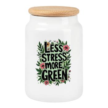 LESS STRESS, MORE GREEN - Cookie Jar with Wooden Lid - white - Front