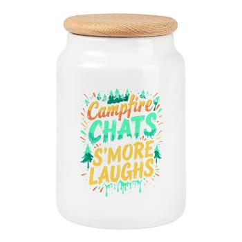 DISCUSSIONS AUTOUR D’UN FEU DE CAMP ET RIRES S’MORE - Boîte à biscuits avec couvercle en bois - blanc - Devant