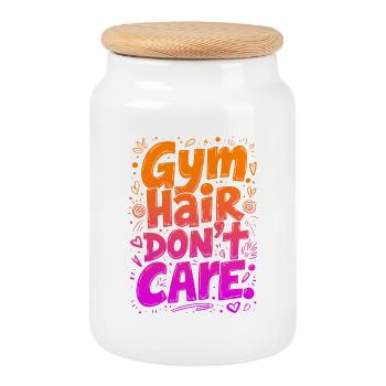 GYM HAIR, DON’T CARE, FUNNY GYM QUOTE - Cookie Jar with Wooden Lid - white - Front
