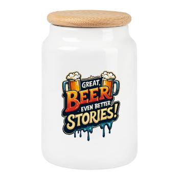 GREAT BEER, EVEN BETTER STORIES - Cookie Jar with Wooden Lid - white - Front