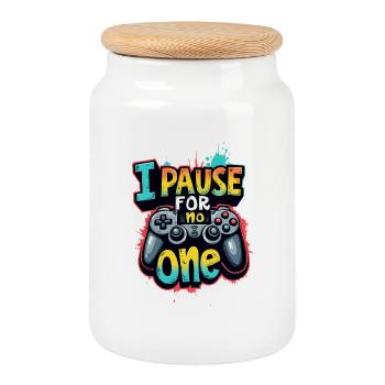 I PAUSE FOR NO ONE, GAMING - Cookie Jar with Wooden Lid - white - Front
