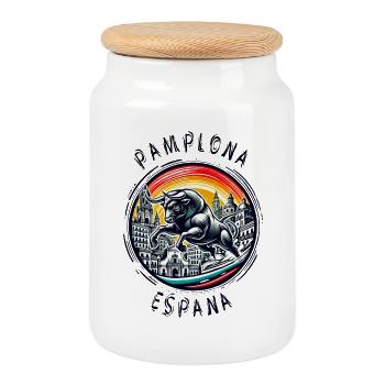 Vacances de taureaux à Pampelune, en Espagne - Boîte à biscuits avec couvercle en bois - blanc - Devant