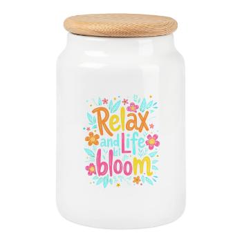 RELAX AND LET LIFE BLOOM - Cookie Jar with Wooden Lid - white - Front