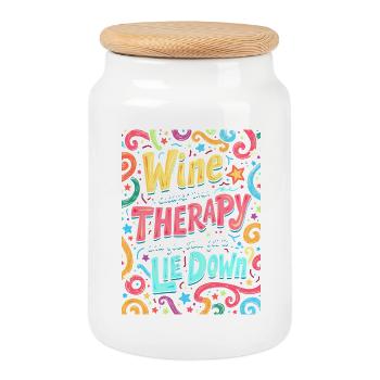 LE VIN : MOINS CHER QUE LA THÉRAPIE - Boîte à biscuits avec couvercle en bois - blanc - Devant