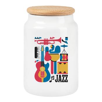 Fröhliche Musiknoten und Instrumente Illustration - Keksdose mit Holzdeckel - Weiß - Vorne