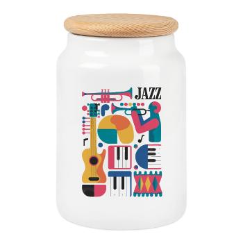 Farbenfrohes Design zum Thema Musik - Keksdose mit Holzdeckel - Weiß - Vorne