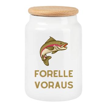 Trout Ahead: Nature's Catch - Cookie Jar with Wooden Lid - white - Front