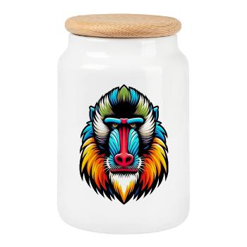 Singe mandrill - Boîte à biscuits avec couvercle en bois - blanc - Devant