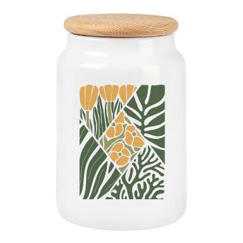 Green and yellow plants and flowers, abstract - Cookie Jar with Wooden Lid - white - Front
