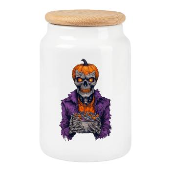 Halloween Skeleton Candy - Cookie Jar with Wooden Lid - white - Front