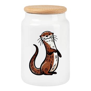 Otter - Cookie Jar with Wooden Lid - white - Front