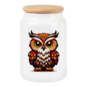 Owl - Cookie Jar with Wooden Lid - white - Front