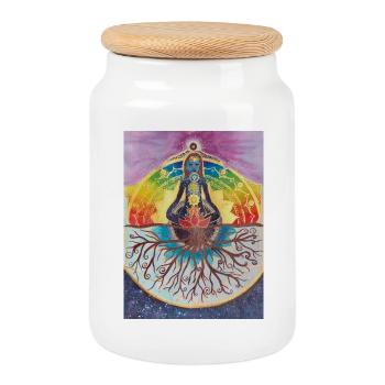 Spiritueller Meditationsbaum mit Chakras - Keksdose mit Holzdeckel - Weiß - Vorne