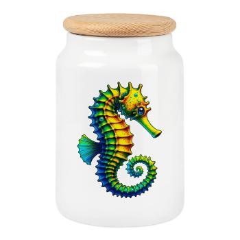 Hippocampe - Boîte à biscuits avec couvercle en bois - blanc - Devant