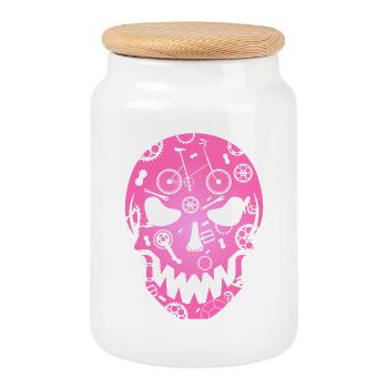 Klapprad Skull pink Shirt Fashion Totenkopf gothic - Keksdose mit Holzdeckel - Weiß - Vorne